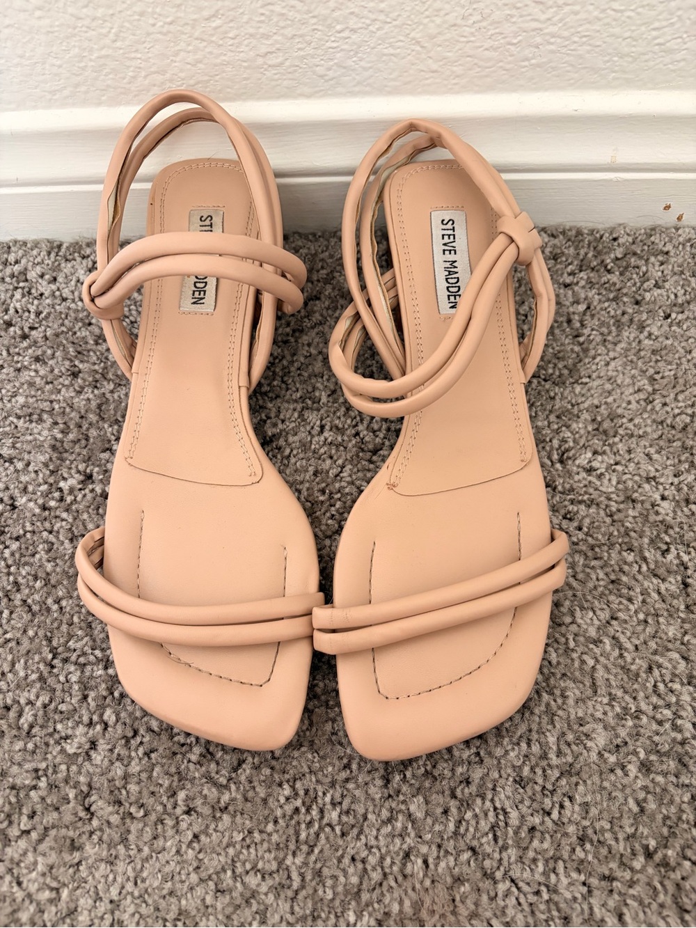 Steve Madden Blush Nude Double-Strap Square-Toe Sandals